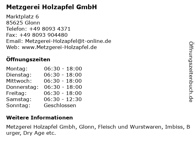 Metzgerei Holzapfel GmbH in Glonn: Adresse und Öffnungszeiten