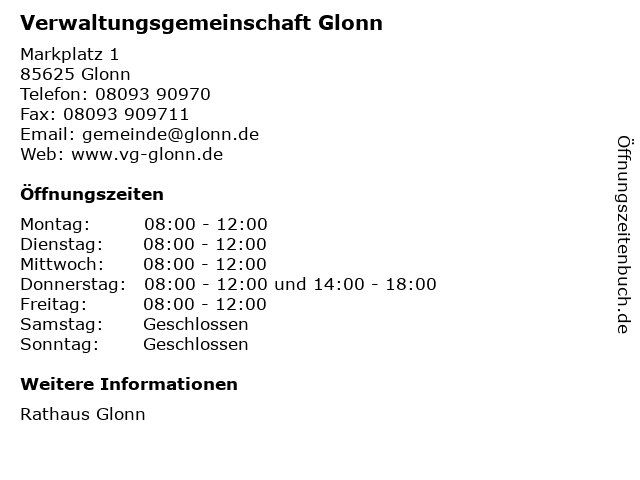 Verwaltungsgemeinschaft Glonn in Glonn: Adresse und Öffnungszeiten