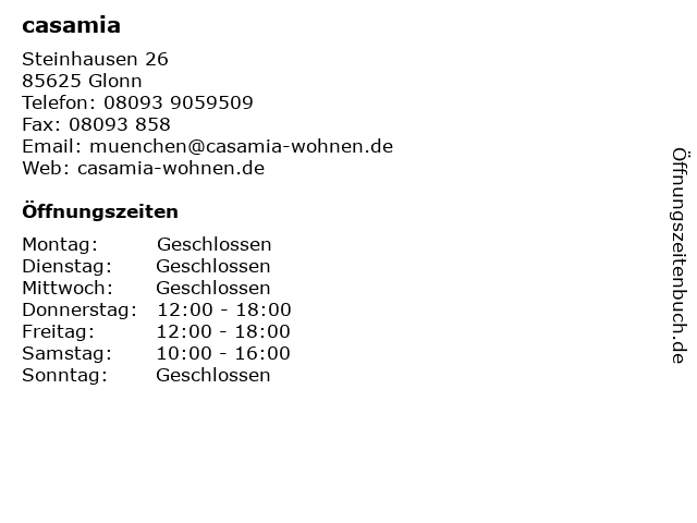 ᐅ Öffnungszeiten „casamia“ Steinhausen 26 in Glonn