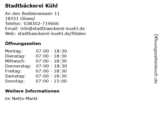 Stadtbäckerei Kühl in Glowe/: Adresse und Öffnungszeiten