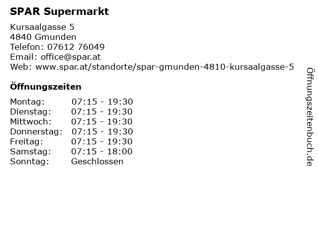 SPAR Supermarkt in Gmunden: Adresse und Öffnungszeiten