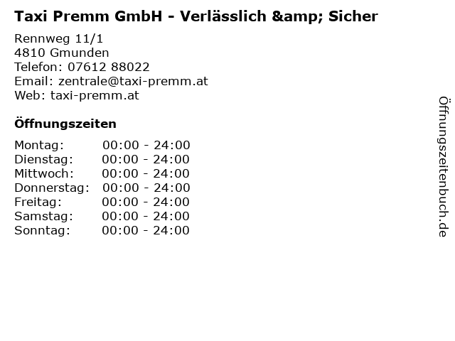 Taxi Premm GmbH - Verlässlich & Sicher in Gmunden: Adresse und Öffnungszeiten