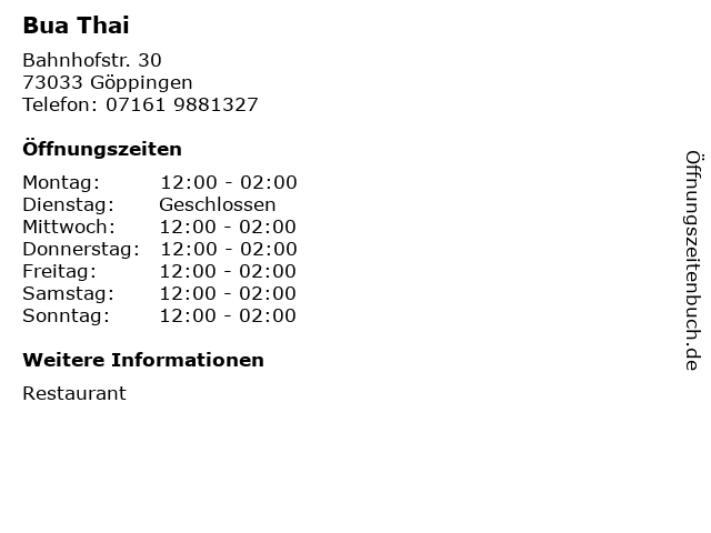 Bua Thai in Göppingen: Adresse und Öffnungszeiten
