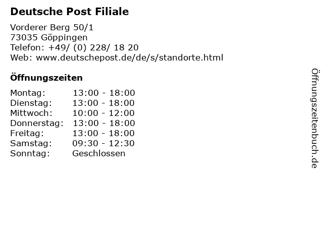 Deutsche Post Filiale in Göppingen: Adresse und Öffnungszeiten