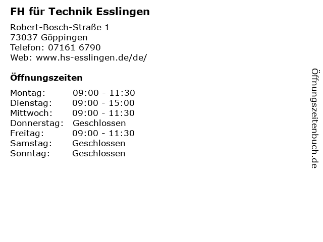 FH für Technik Esslingen in Göppingen: Adresse und Öffnungszeiten