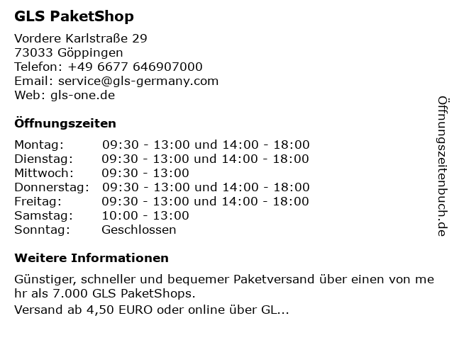 GLS PaketShop in Göppingen: Adresse und Öffnungszeiten