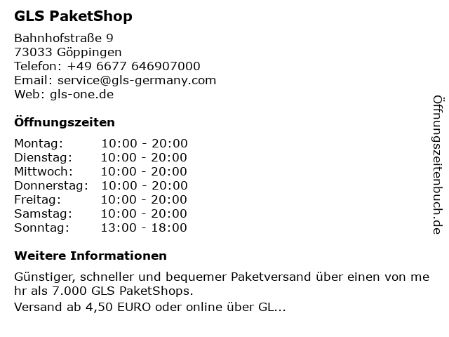 GLS PaketShop in Göppingen: Adresse und Öffnungszeiten