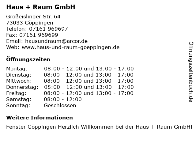 ᐅ Offnungszeiten Haus Raum Fach Center Grosseislinger Str 64