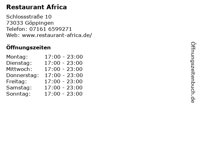 Restaurant Africa in Göppingen: Adresse und Öffnungszeiten