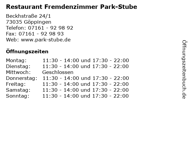 Restaurant Fremdenzimmer Park-Stube in Göppingen: Adresse und Öffnungszeiten
