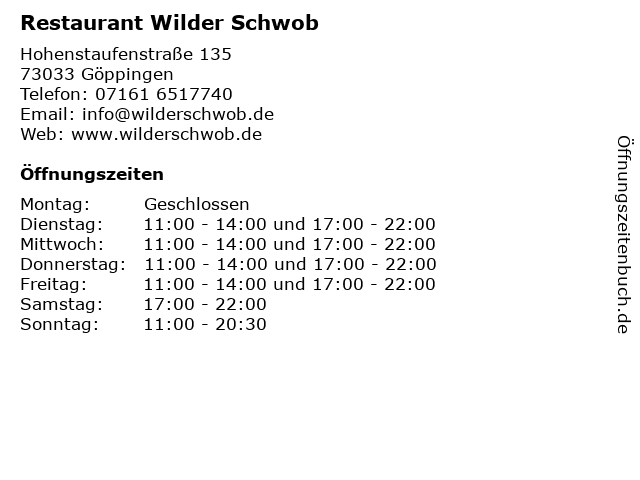 Restaurant Wilder Schwob in Göppingen: Adresse und Öffnungszeiten