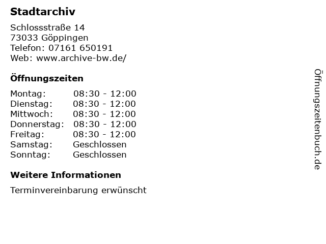 Stadtarchiv in Göppingen: Adresse und Öffnungszeiten