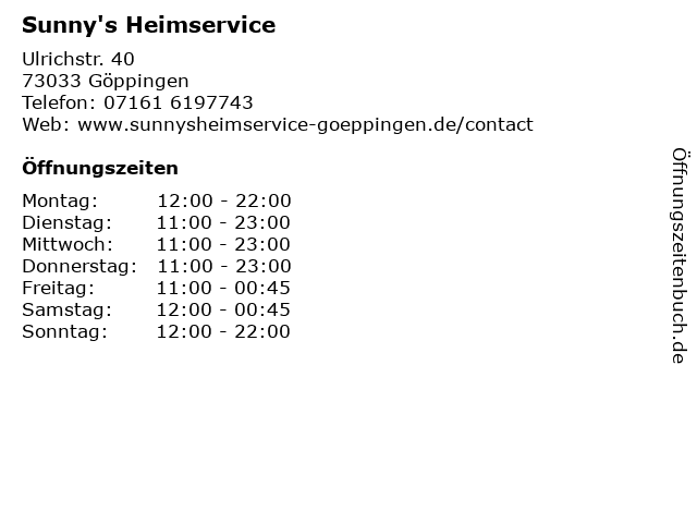 Sunny's Heimservice in Göppingen: Adresse und Öffnungszeiten