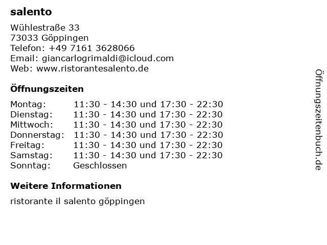 salento in Göppingen: Adresse und Öffnungszeiten