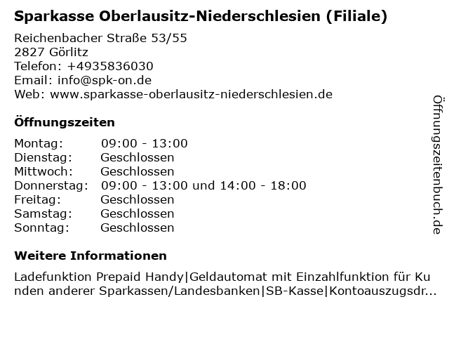 ᐅ Offnungszeiten Sparkasse Oberlausitz Niederschlesien Filiale Gr Rauschwalde Reichenbacher Str 53 55 In Gorlitz