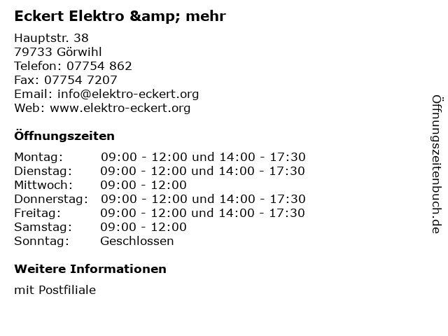 Eckert Elektro & mehr in Görwihl: Adresse und Öffnungszeiten