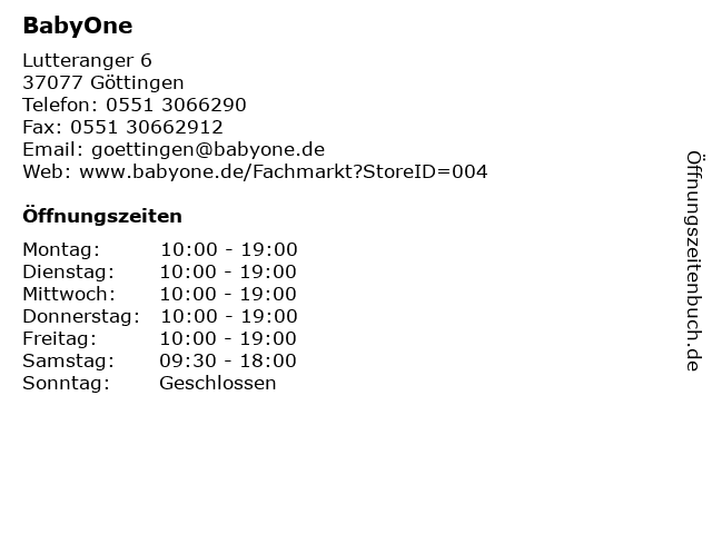 ᐅ Öffnungszeiten „BabyOne“ | Lutteranger 6 in Göttingen