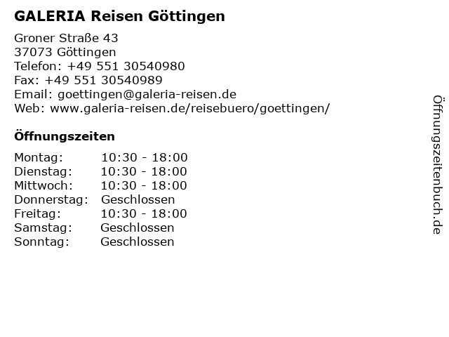 GALERIA Reisen Göttingen in Göttingen: Adresse und Öffnungszeiten