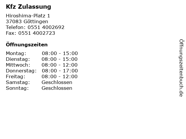 Kfz Zulassung in Göttingen: Adresse und Öffnungszeiten