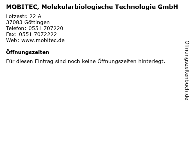 MOBITEC, Molekularbiologische Technologie GmbH in Göttingen: Adresse und Öffnungszeiten