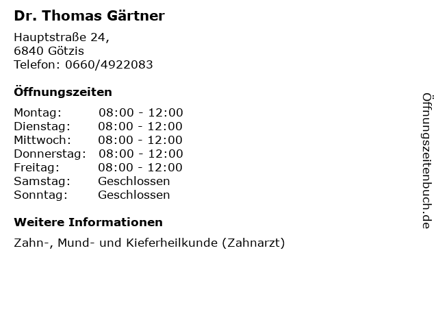 Dr. Thomas Gärtner in Götzis: Adresse und Öffnungszeiten