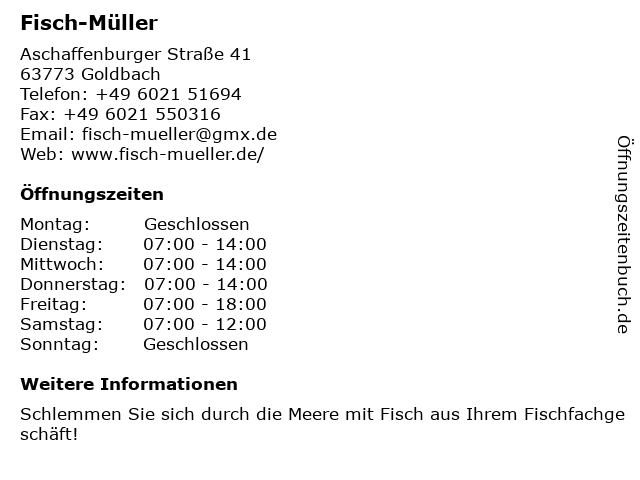Fisch-Müller in Goldbach: Adresse und Öffnungszeiten