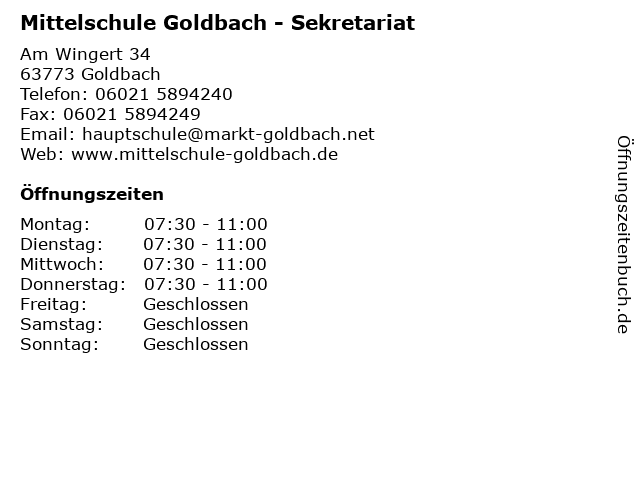 Mittelschule Goldbach - Sekretariat in Goldbach: Adresse und Öffnungszeiten
