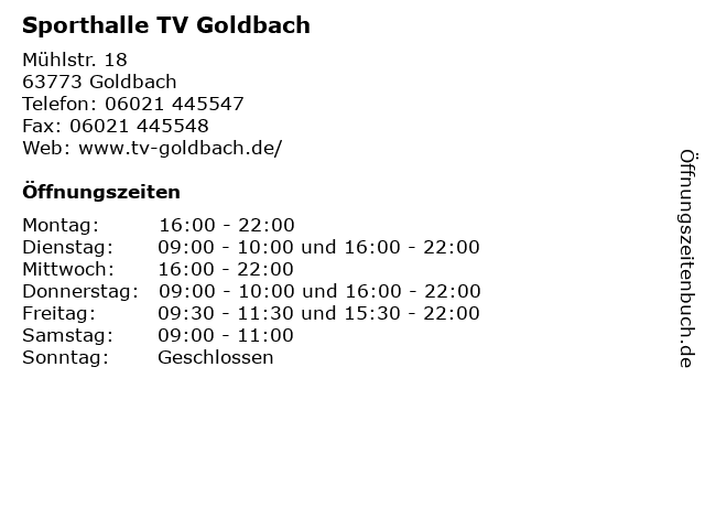 Sporthalle TV Goldbach in Goldbach: Adresse und Öffnungszeiten