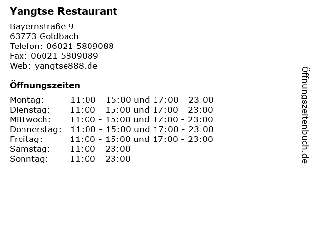 Yangtse Restaurant in Goldbach: Adresse und Öffnungszeiten