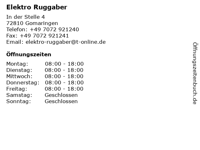 Elektro Ruggaber in Gomaringen: Adresse und Öffnungszeiten
