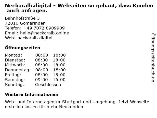 Neckaralb.digital - Webseiten so gebaut, dass Kunden auch anfragen. in Gomaringen: Adresse und Öffnungszeiten