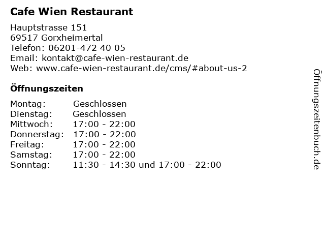 Cafe Wien Restaurant in Gorxheimertal: Adresse und Öffnungszeiten