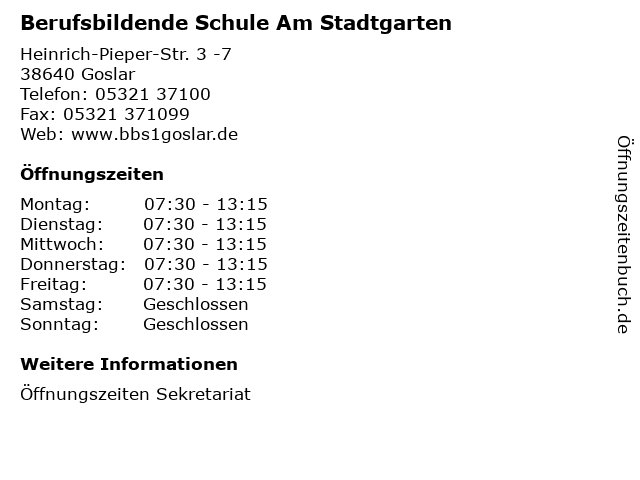 Berufsbildende Schule Am Stadtgarten in Goslar: Adresse und Öffnungszeiten