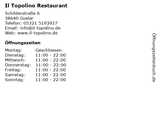 Il Topolino Restaurant in Goslar: Adresse und Öffnungszeiten