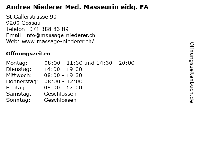 Andrea Niederer Med. Masseurin eidg. FA in Gossau: Adresse und Öffnungszeiten