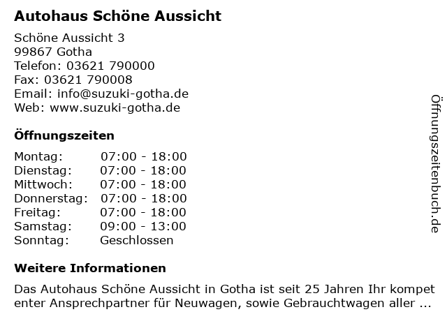 Autohaus Schöne Aussicht in Gotha: Adresse und Öffnungszeiten