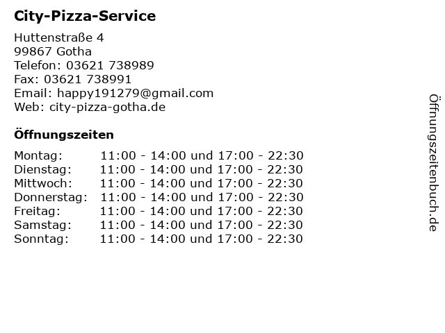 City-Pizza-Service in Gotha: Adresse und Öffnungszeiten