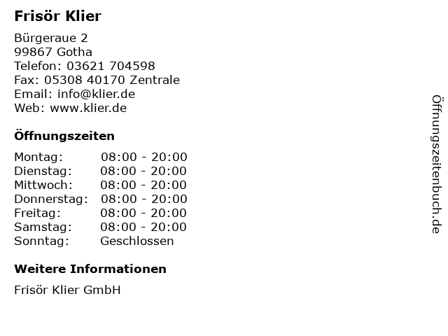 Frisör Klier in Gotha: Adresse und Öffnungszeiten