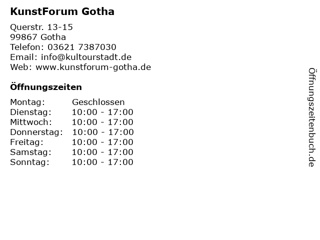 ᐅ Offnungszeiten Kunstforum Gotha Querstr 13 15 In Gotha