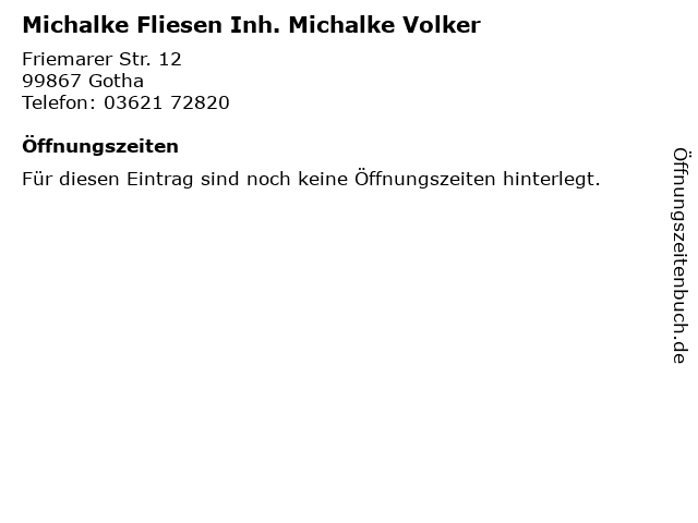 Michalke Fliesen Inh. Michalke Volker in Gotha: Adresse und Öffnungszeiten