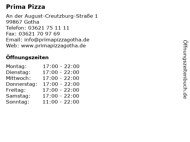 Prima Pizza in Gotha: Adresse und Öffnungszeiten
