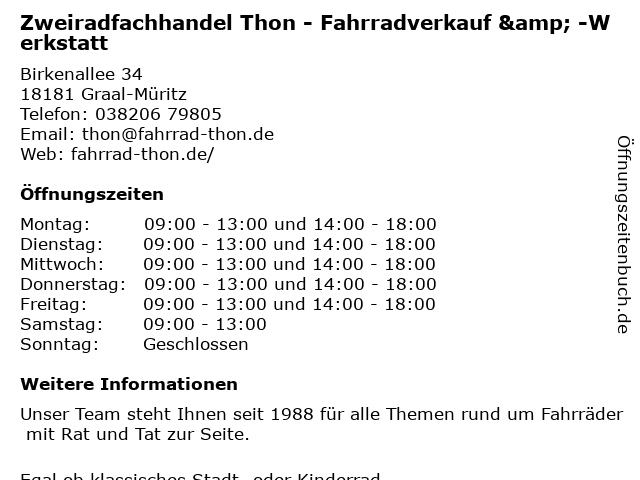 fahrrad thon inh hans-ulrich thon graal-müritz öffnungszeiten