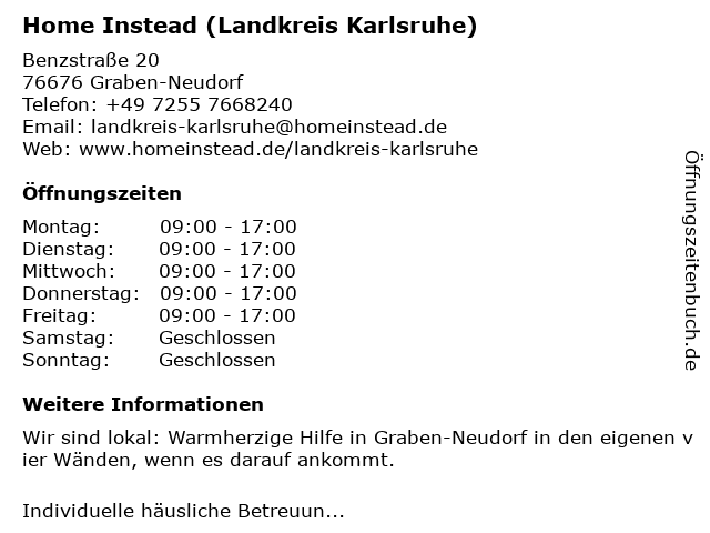 Home Instead (Landkreis Karlsruhe) in Graben-Neudorf: Adresse und Öffnungszeiten