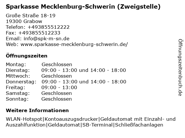 ᐅ Offnungszeiten Sparkasse Mecklenburg Schwerin Zweigstelle