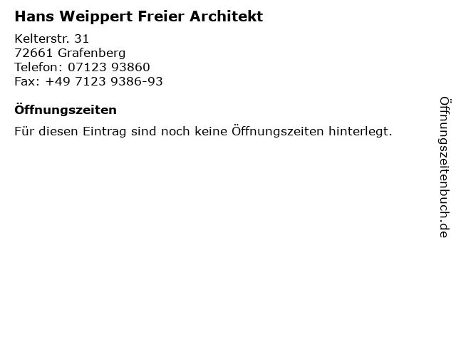 Hans Weippert Freier Architekt in Grafenberg: Adresse und Öffnungszeiten