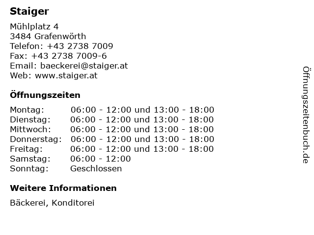 Staiger in Grafenwörth: Adresse und Öffnungszeiten