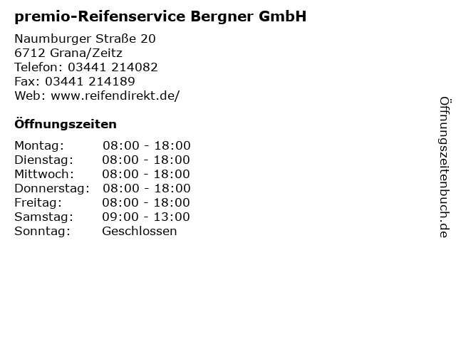 premio-Reifenservice Bergner GmbH in Grana/Zeitz: Adresse und Öffnungszeiten