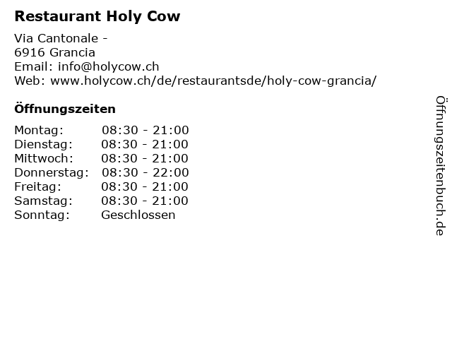 Restaurant Holy Cow in Grancia: Adresse und Öffnungszeiten