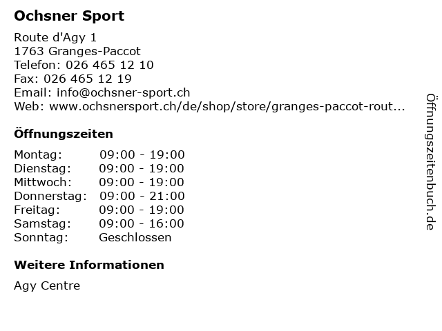 Ochsner Sport in Granges-Paccot: Adresse und Öffnungszeiten
