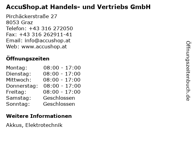 AccuShop.at Handels- und Vertriebs GmbH in Graz: Adresse und Öffnungszeiten
